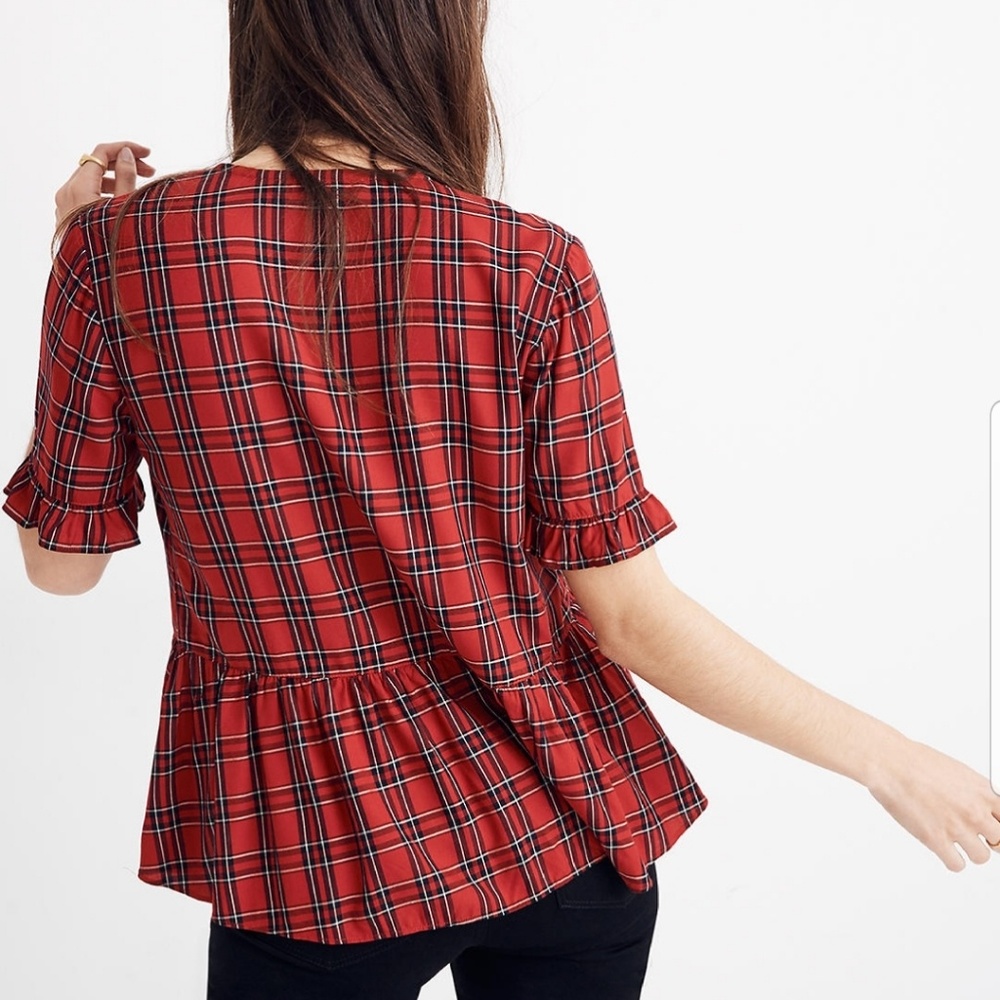 MADEWELL Studio Ruffle Hem Top in Plaid - Picture 3 of 8